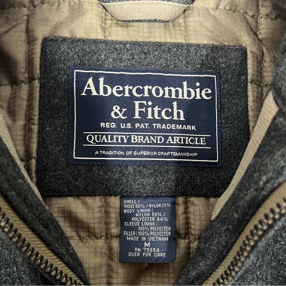 Abercrombie 90’s Y2K Mens Gray Wool Zip Front Bomber Coat Jacket Corduroy Cuffs - Picture 14 of 14